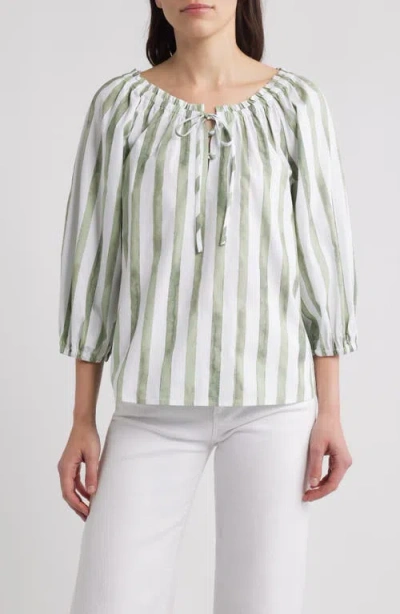 Bobeau Tie Neck Raglan Sleeve Top In Green