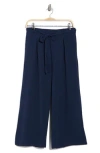 Bobeau Tie Waist Crop Wide Leg Pants In Blue