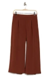 Bobeau Tie Waist Crop Wide Leg Pants In Mahogany