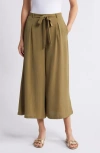 Bobeau Tie Waist Crop Wide Leg Pants In Olive