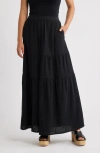 Bobeau Tiered Cotton Maxi Skirt In Black