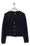 Bobeau V-neck Button Front Crop Cardigan In Blue