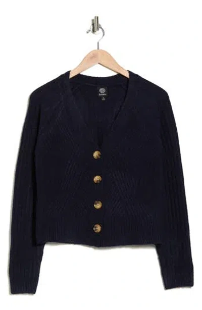 Bobeau V-neck Button Front Crop Cardigan In Blue