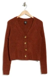 Bobeau V-neck Button Front Crop Cardigan In Brown