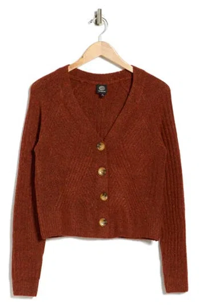 Bobeau V-neck Button Front Crop Cardigan In Brown