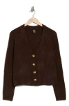 Bobeau V-neck Button Front Crop Cardigan In Brown