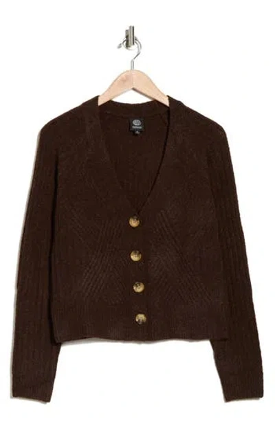 Bobeau V-neck Button Front Crop Cardigan In Brown