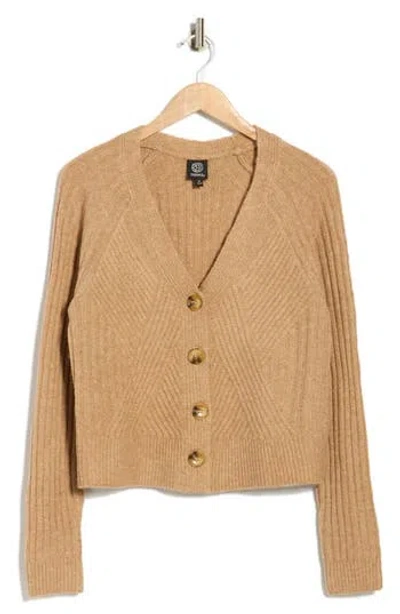 Bobeau V-neck Button Front Crop Cardigan In Brown