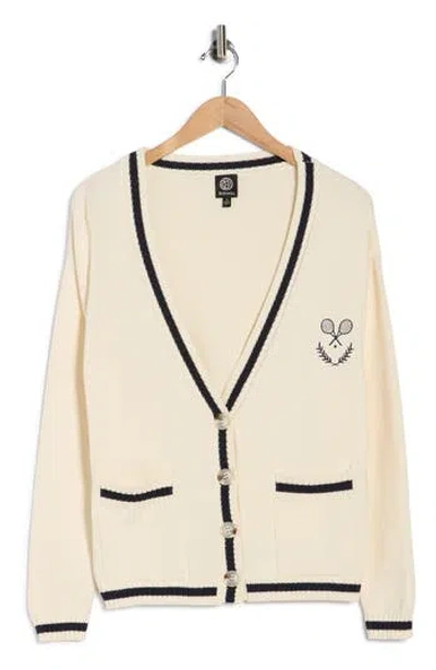 Bobeau Varsity Cotton Cardigan In Yellow