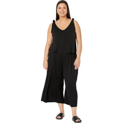 Bobeau Vicky Jumpsuit Women's Black Elastic Waist Wide Leg Cropped Frog195