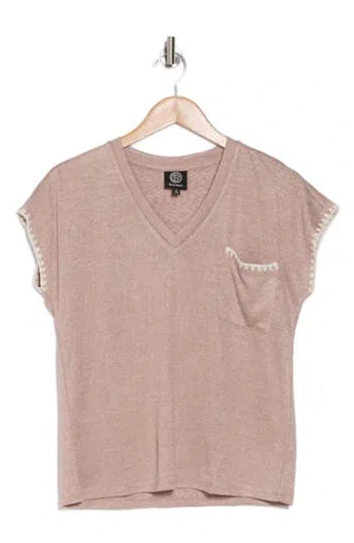 Bobeau Whipstitch Pocket T-shirt In Bark/natural