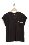 Bobeau Whipstitch Pocket T-shirt In Black/natural