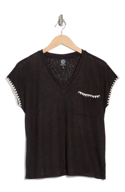 Bobeau Whipstitch Pocket T-shirt In Black/natural