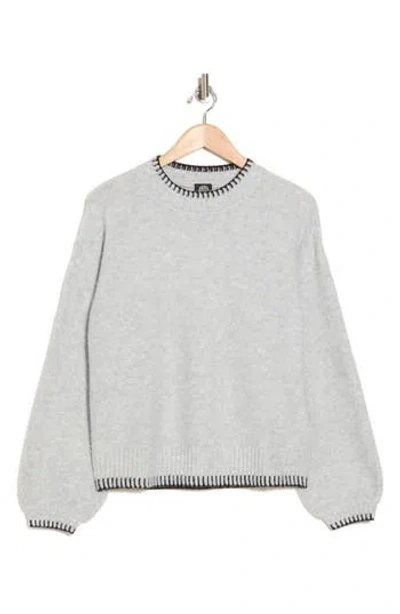 Bobeau Whipstitched Crewneck Sweater In Grey/black