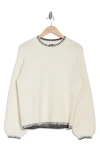 Bobeau Whipstitched Crewneck Sweater In Ivory/black