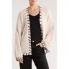 Bobeau Whipstitched Open Front Cardigan In Multi