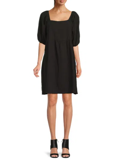 Bobeau Women's Cotton Puff Sleeve Mini Dress In Black