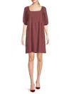 Bobeau Women's Puff Sleeve Mini Dress In Rose Brown