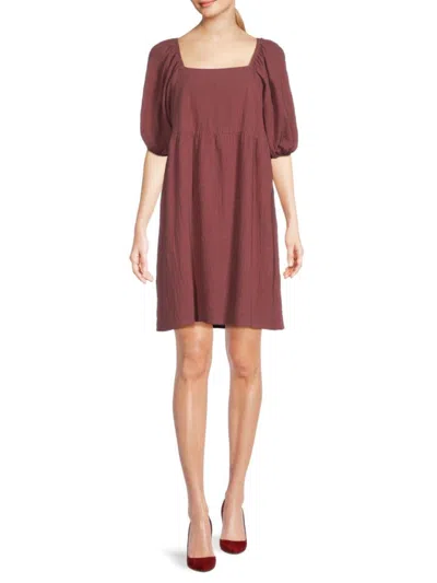 Bobeau Women's Puff Sleeve Mini Dress In Rose Brown