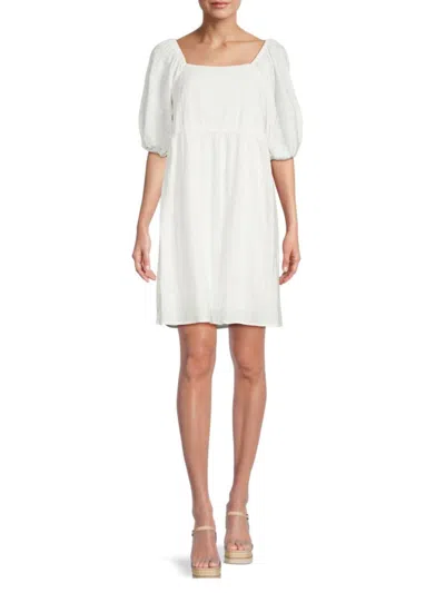 Bobeau Women's Puff Sleeve Mini Dress In White