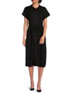 Bobeau Women's Drop Shoulder Belted Midi Shirtdress In Black