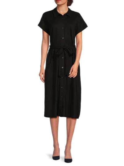 Bobeau Women's Drop Shoulder Belted Midi Shirtdress In Black