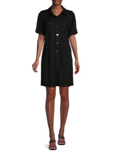 Bobeau Women's Elbow Sleeve Mini Shirtdress In Black