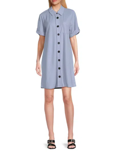 Bobeau Women's Elbow Sleeve Mini Shirtdress In Blue Fog