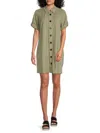 Bobeau Women's Elbow Sleeve Mini Shirtdress In Light Olive