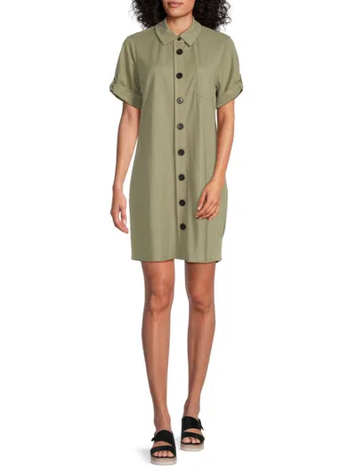 Bobeau Women's Elbow Sleeve Mini Shirtdress In Light Olive