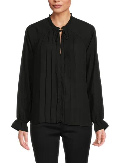 Bobeau Women's Floral Pleated Top In Black