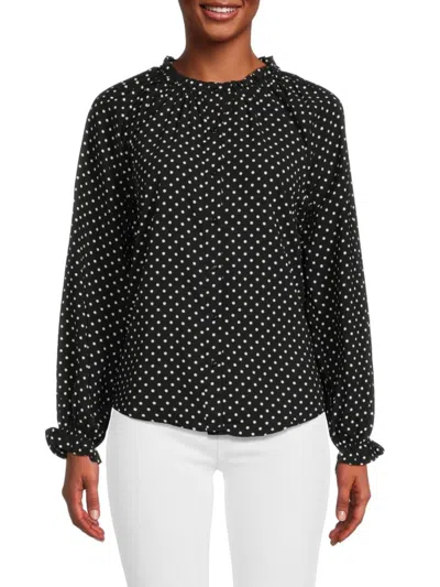 Bobeau Women's Geometric Button Down Shirt In Black White