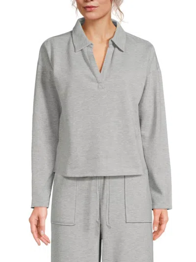 Bobeau Women's Heathered Johnny Collar Sweatshirt In Heather Grey