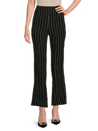 Bobeau Women's High Rise Flare Pants In Black Stripe