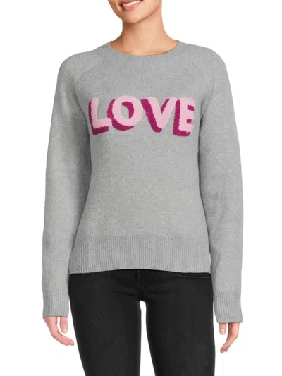 Bobeau Women's Love Crewneck Sweater In Grey Pink