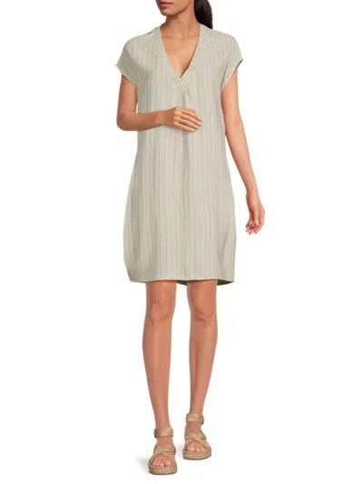 Bobeau Women's Pin Stripe Mini Shift Dress In Linen
