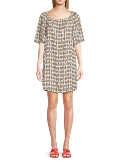 Bobeau Women's Print Mini Dress In White Multi