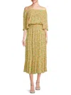 Bobeau Women's Print Off Shoulder Midi Dress In Light Yellow