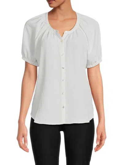 Bobeau Women's Puff Sleeve Shirt In Off White