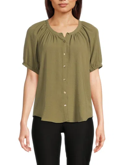 Bobeau Women's Puff Sleeve Shirt In Olive