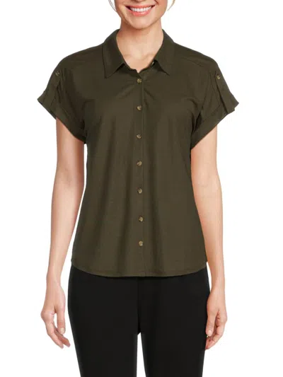 Bobeau Women's Short Sleeve Tab Cuff Shirt In Olive