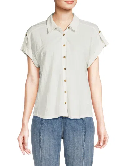 Bobeau Women's Short Sleeve Tab Cuff Shirt In White