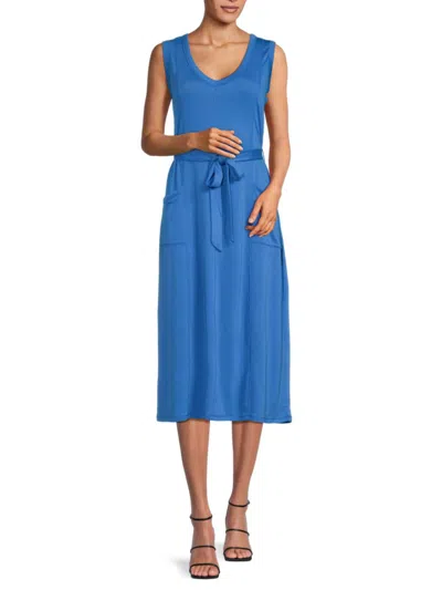 Bobeau Women's Sleeveless Belted Midi Dress In Blue