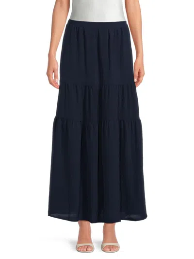 Bobeau Women's Solid Tiered Maxi Skirt In Navy