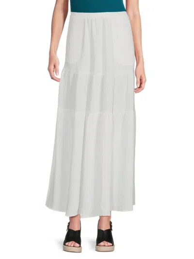 Bobeau Women's Solid Tiered Maxi Skirt In Off White