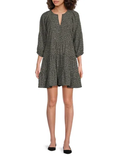 Bobeau Women's Spliced Printed A-line Minidress In Black White