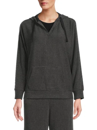 BOBEAU WOMEN'S STRIPED DOLMAN SLEEVE HOODIE