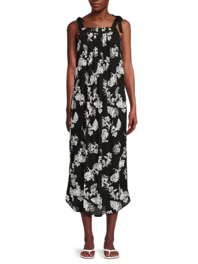 Bobeau Women's Tie Midi Shift Dress In Black Tropical