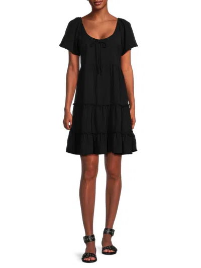 Bobeau Women's Tiered Mini Dress In Black