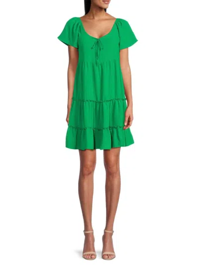 Bobeau Women's Tiered Mini Dress In Green